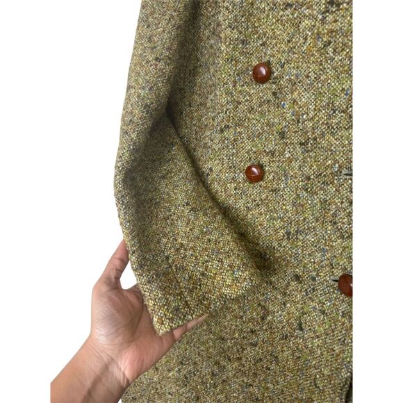 J. Crew Women's Vintage Green Wool Tweed Double-Breasted Peacoat 4 - Picture 3 of 9